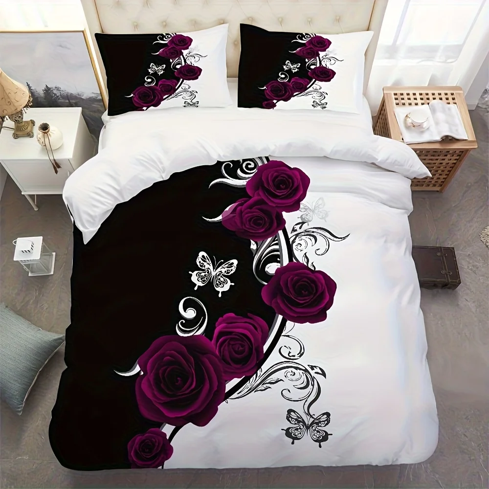 

[3D Stylish] Duvet Cover Set | 2/3pcs | 1 Duvet Cover + 1/2 Pillowcase | Featuring a 3D Stylish Design with a Simple Black