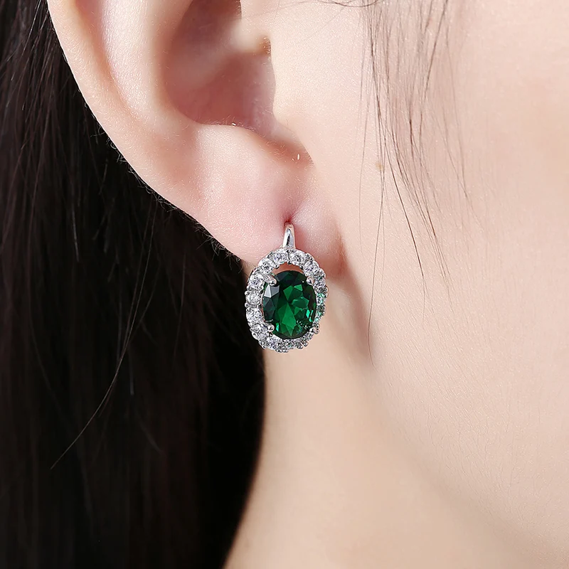 925 Silver Green/White Zircon Drop Earring For Women Wedding Jewelry