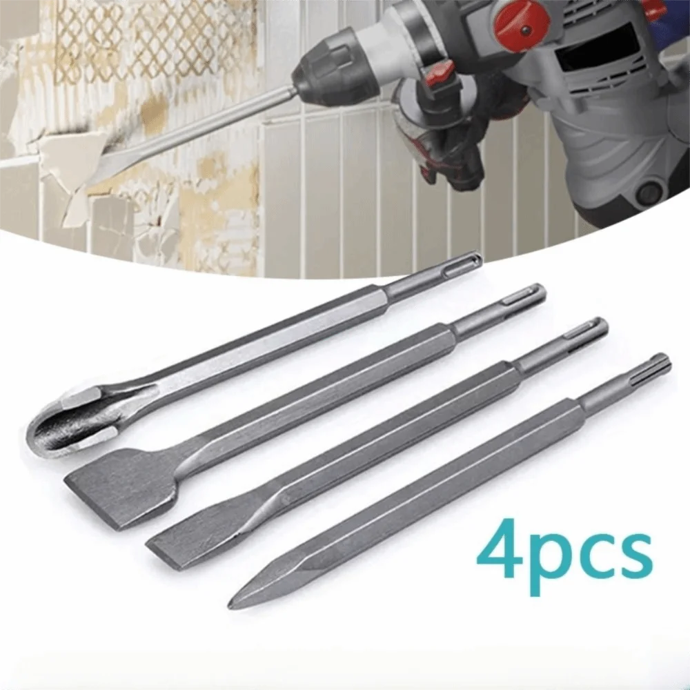 

4Pcs Round Shank Electric Hammer Gouge Pointed /Flat Bit Sturdy Hammer Drill Bit Groove Gouge Multi-functional