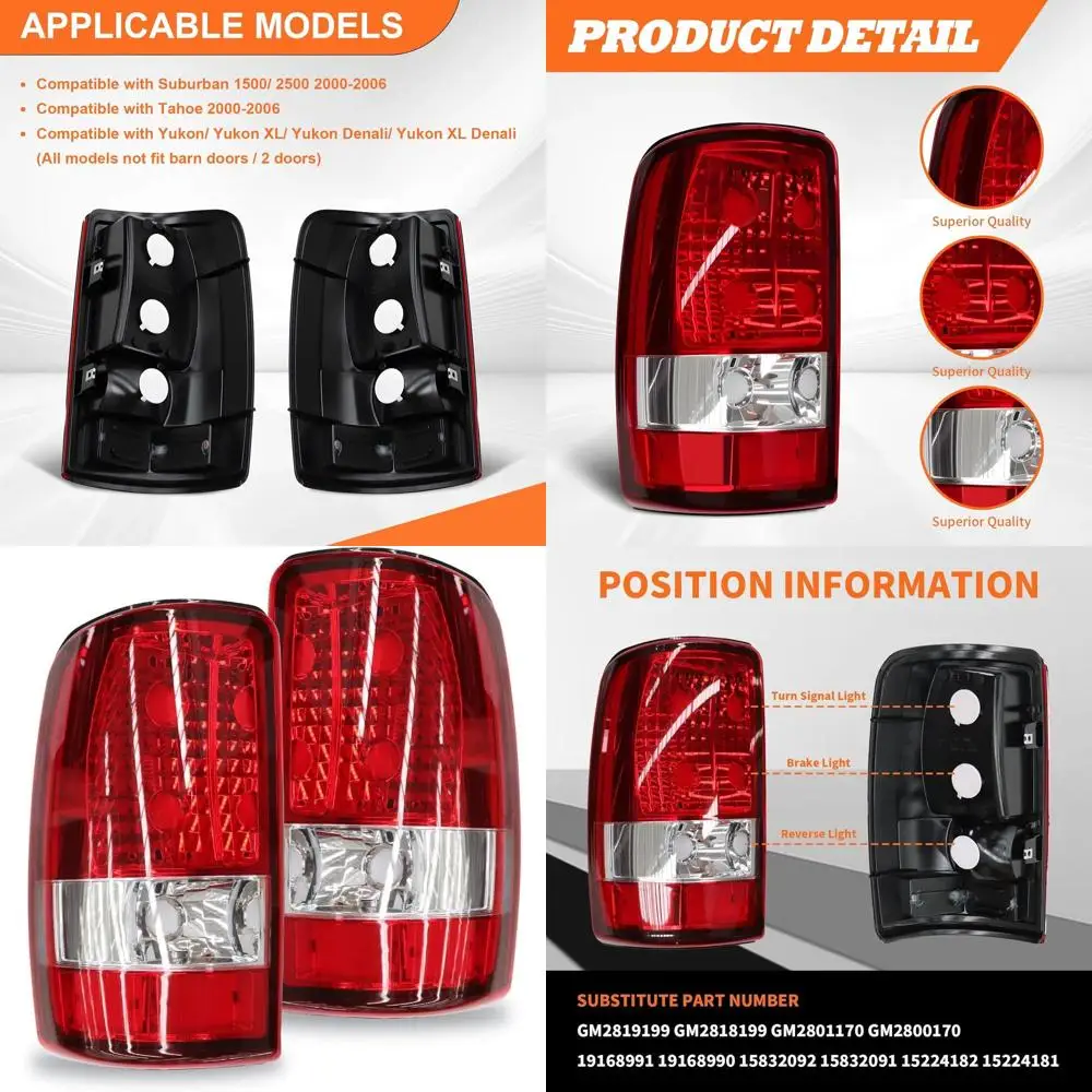 

2000-2006 Chevy Suburban 1500 2500 Tahoe Yukon Rear Tail Lights Assembly, GM 2819199 & 2818199