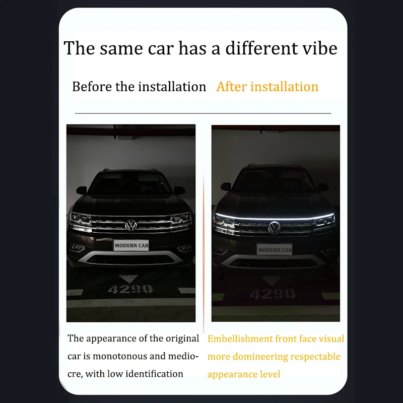 Dynamic Flowing White Red Iceblue Car Hood LED Day Time Light Strip Flexible Auto Engine Hood Guide Decorative Ambient Lamp 12v