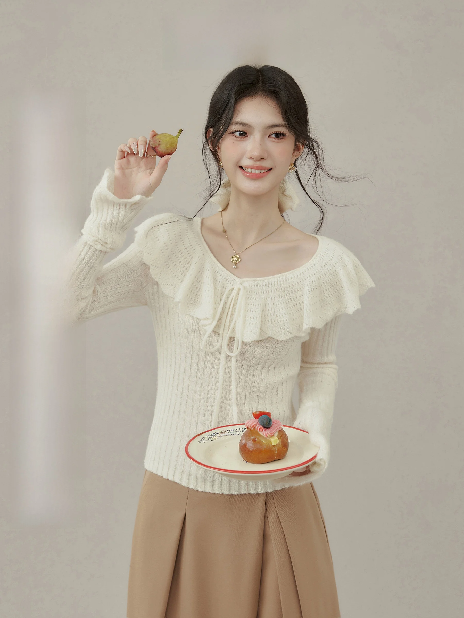 

White Tone Fsy Knitted Sweater Hollow out Design Long Sve Hoodie Women plus Size Autumn Winter Faion Inner Wear