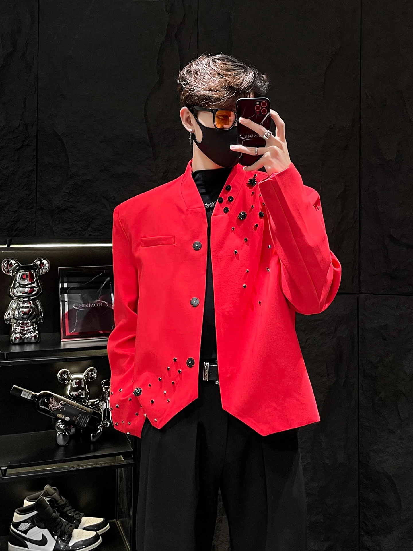 

Мужской костюм Jaet ort Western Sle с мягким воротником-стойкой и красными бусинами, повседневная весенне-осенняя одежда