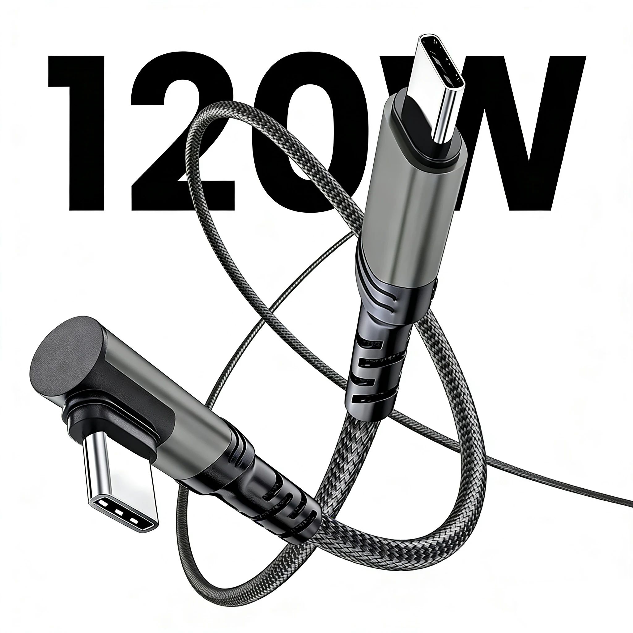120W USB-C-auf-USB-C-Kabel, 90 Grad, für iPad, MacBook Pro, Xiaomi, Samsung, Huawei, schnelles Laden, Typ-C-Datenkabel