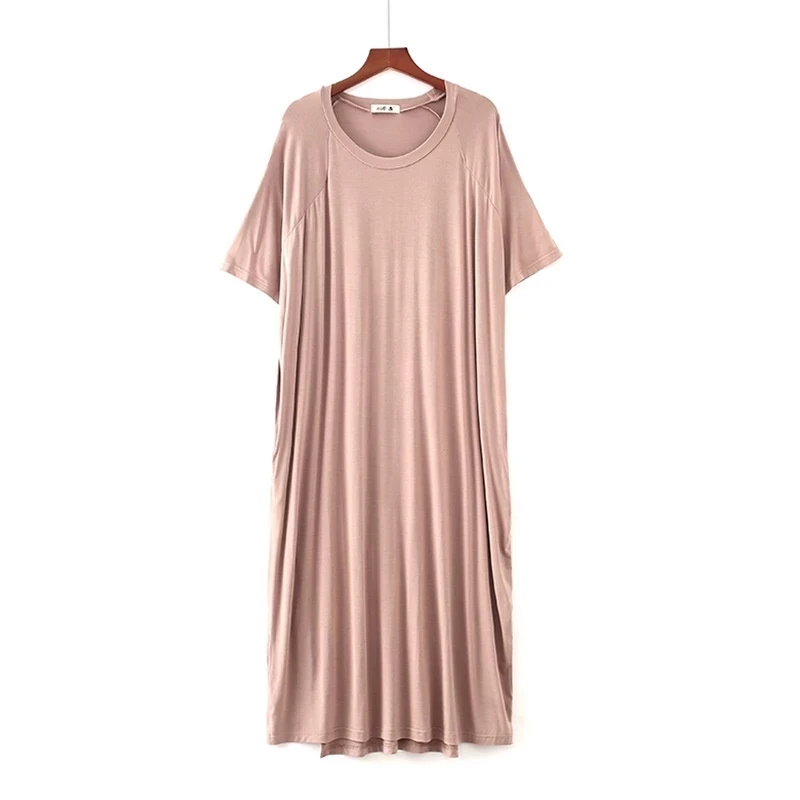 Summer Modal nightgowns women soft Oversize 10XL big size 140kg simple Nightdress Casual Homedress elasticity homewear pink red