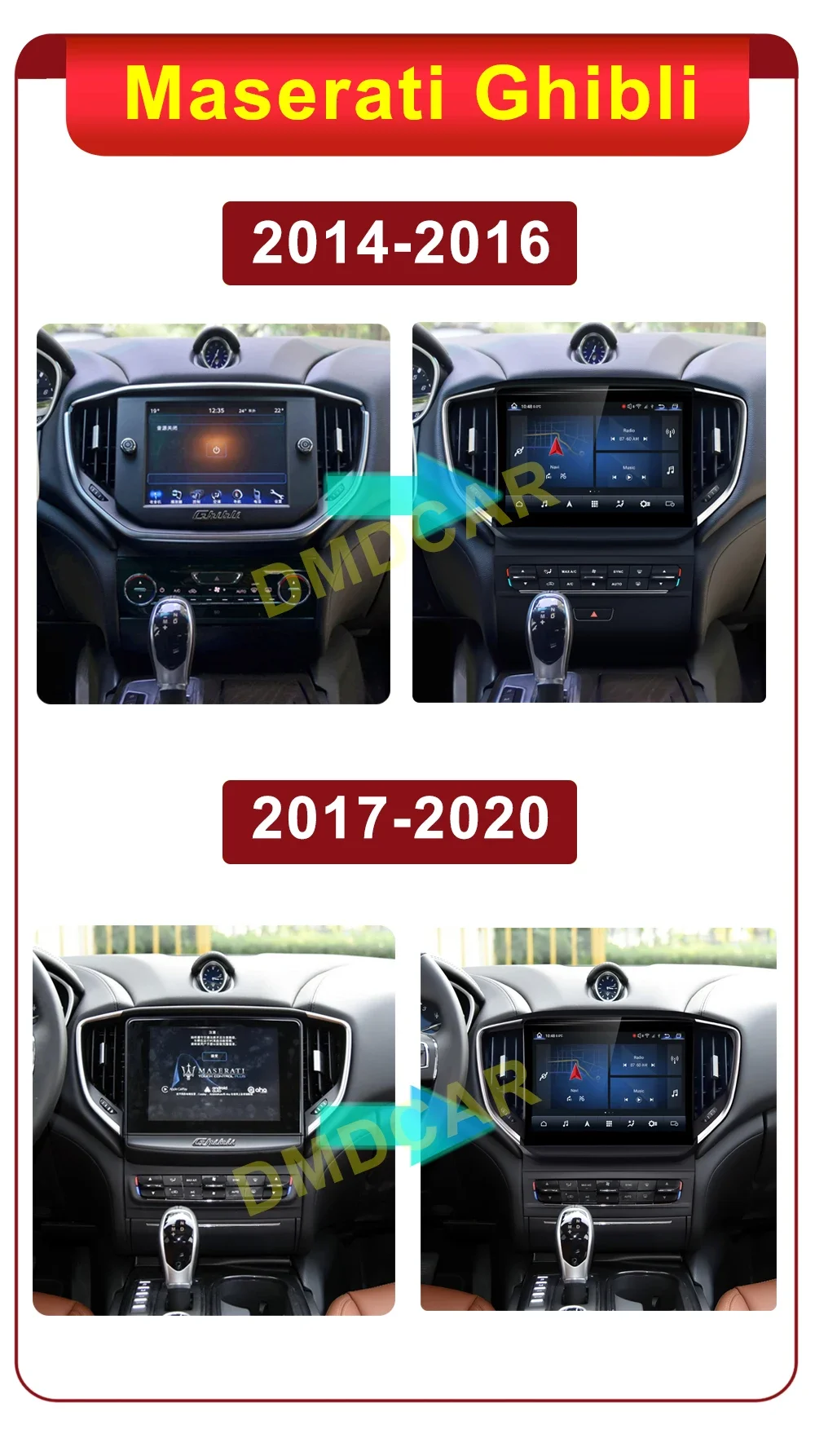 Car Radio GPS Navigation for Maserati Ghibli 2014-2016 Qualcomm 10.26 inch Android 13 Multimedia Player Stereo Carplay Auto Unit