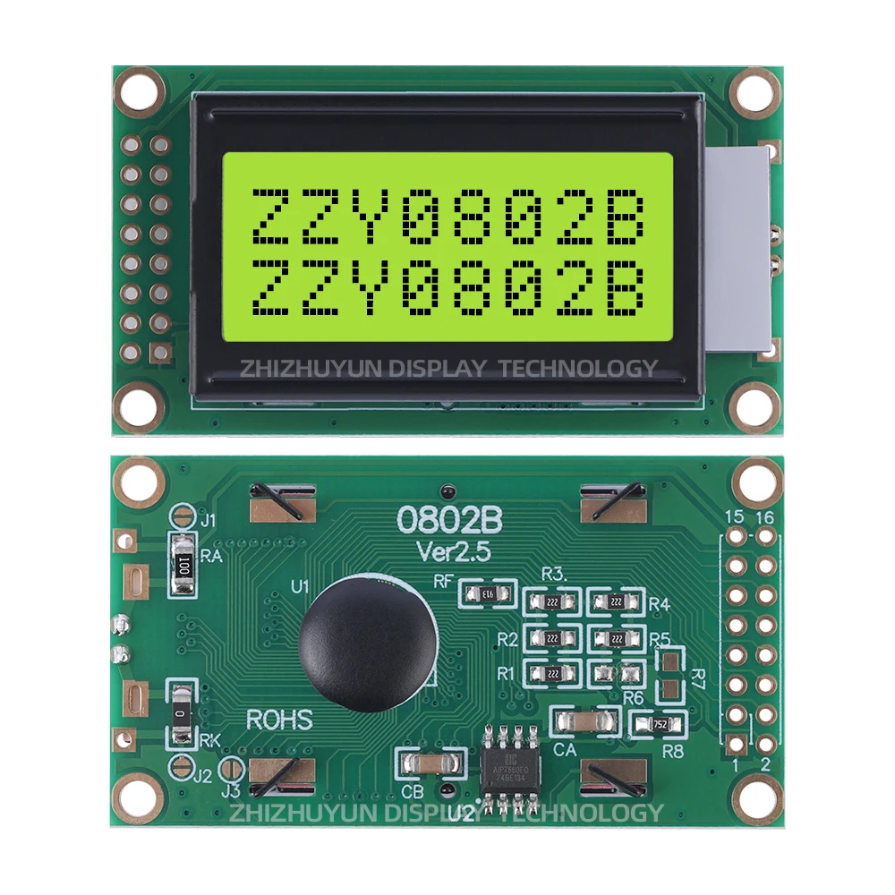 Fabrikant Directe Verkoop 0802b 16pin Lcd 8X2 Karakter Lcd-Scherm Grijze Film Zwart Tekst Scherm Spanning 3.3V