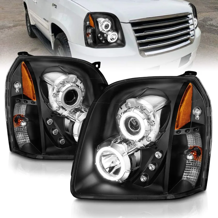 

for 2007-2014 GMC Yukon Yukon XL Xtreme LED Halo Black Projector Replacement Headlights Pair Driver and Passenger Side