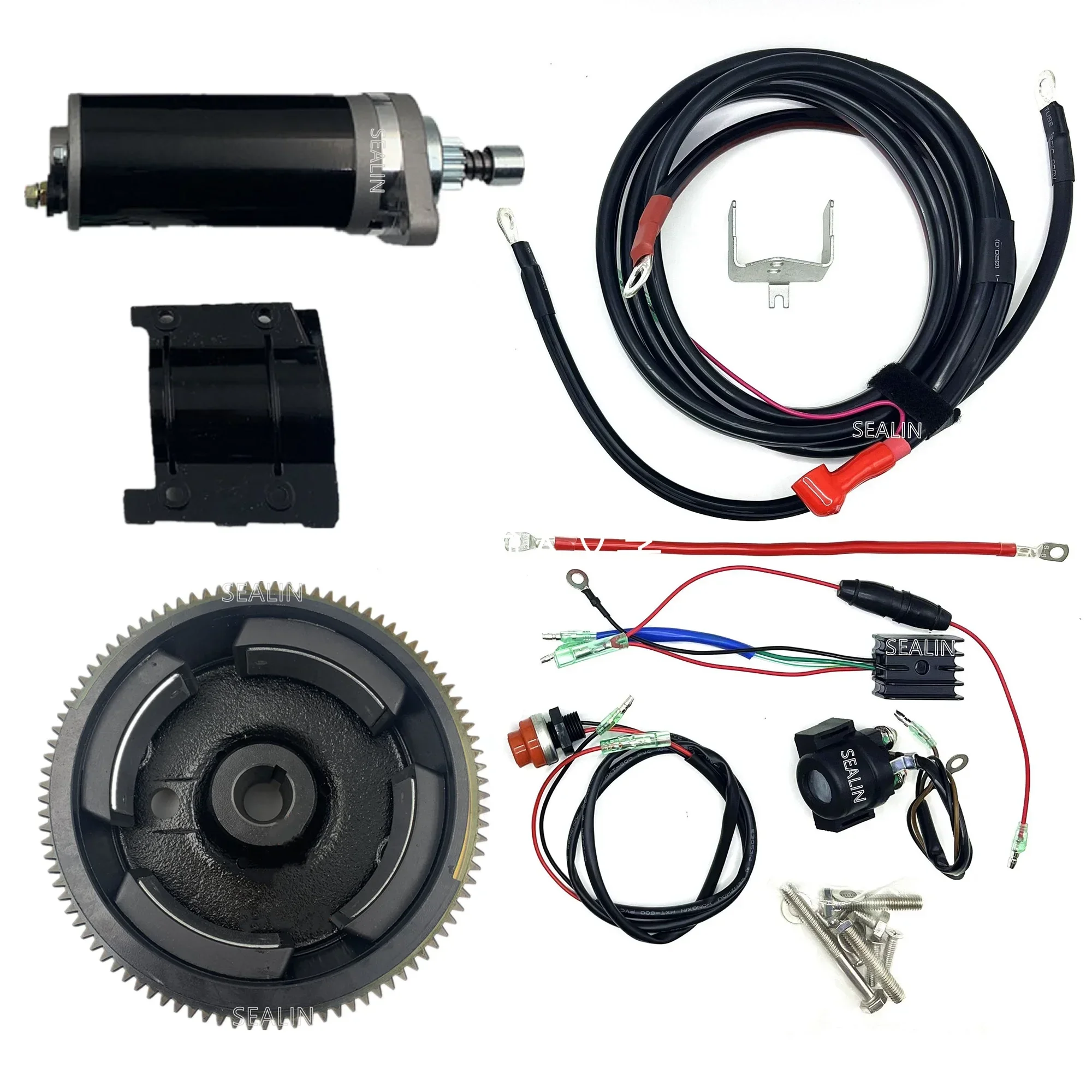 ELECTRIC START CONVERSION KIT FOR YAMAHA PARSUN HIDEA 15HP 18HP 2 STROKE OUTBOARD MOTOR FLYWHEEL STARTER MOTOR