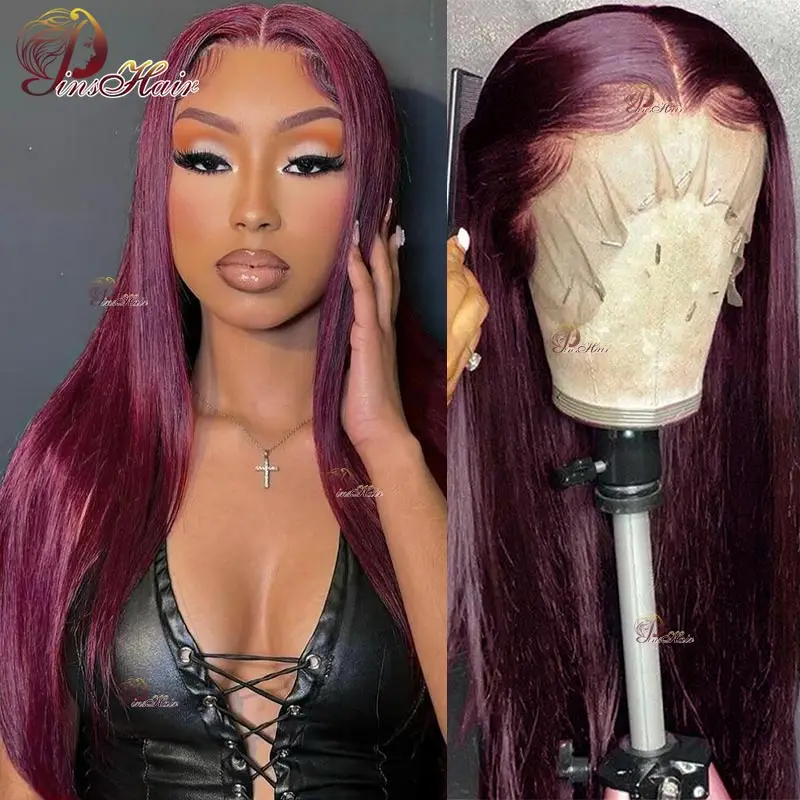 

Burgundy Lace Front Human Hair Wigs for Women Remy Pre Plucked 13X4 Straight Lace Frontal Wig Human Hair Lace Front Wig 32inch