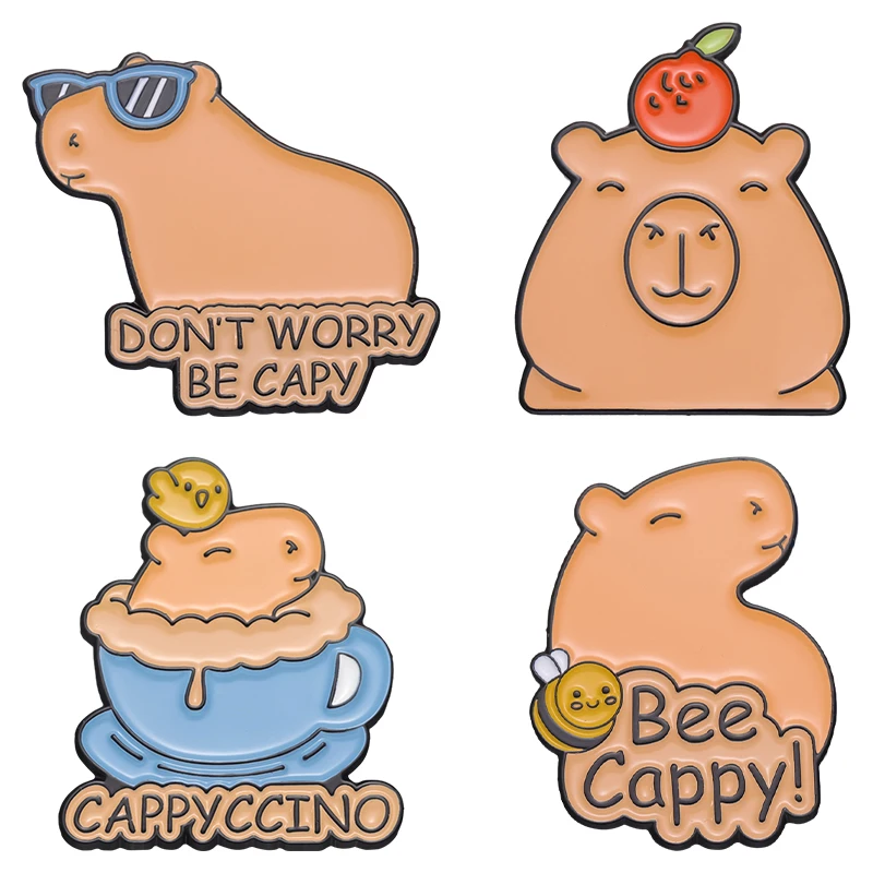 Cartoon Capybara Be Capy Bee Enamel Pin Badge Brooch Animals Backpack Sweater Women Lapel Bag Jewelry Gift Custom Accessories