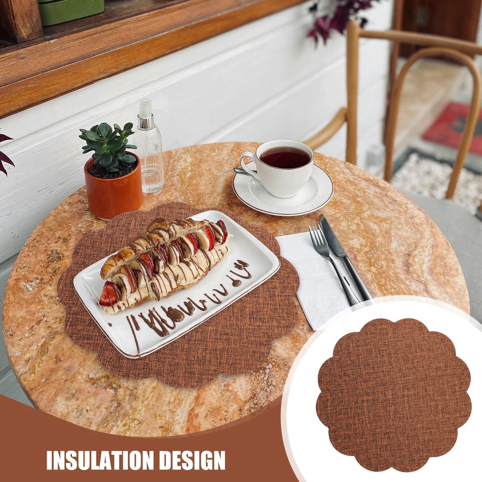 

Flower Shape Dining Table Placemat PU Imitation Linen Skid Proof Anti Scald Table Mat Useful for Restaurant Home Kitchen