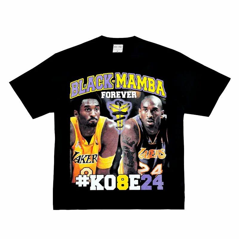 25 Summer Breathable Lakers Dynasty Kobe Bryant Basketball Cotton Printed Short Sleeve T-Shirt Vintage Europe and America