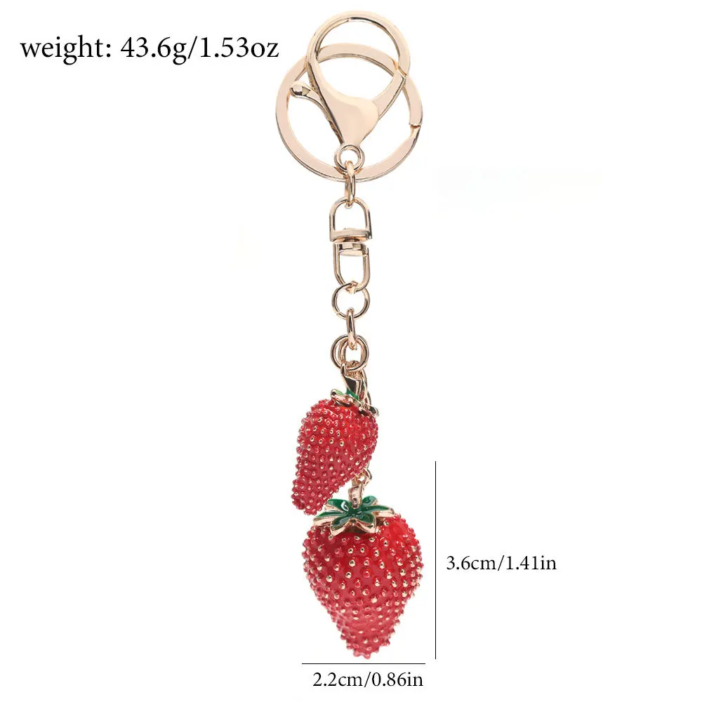 Fashionable Strawberry Keychain, Fruit Keychain, Car Keychain, Three-Dimensional Alloy Keychain, Bag Pendant