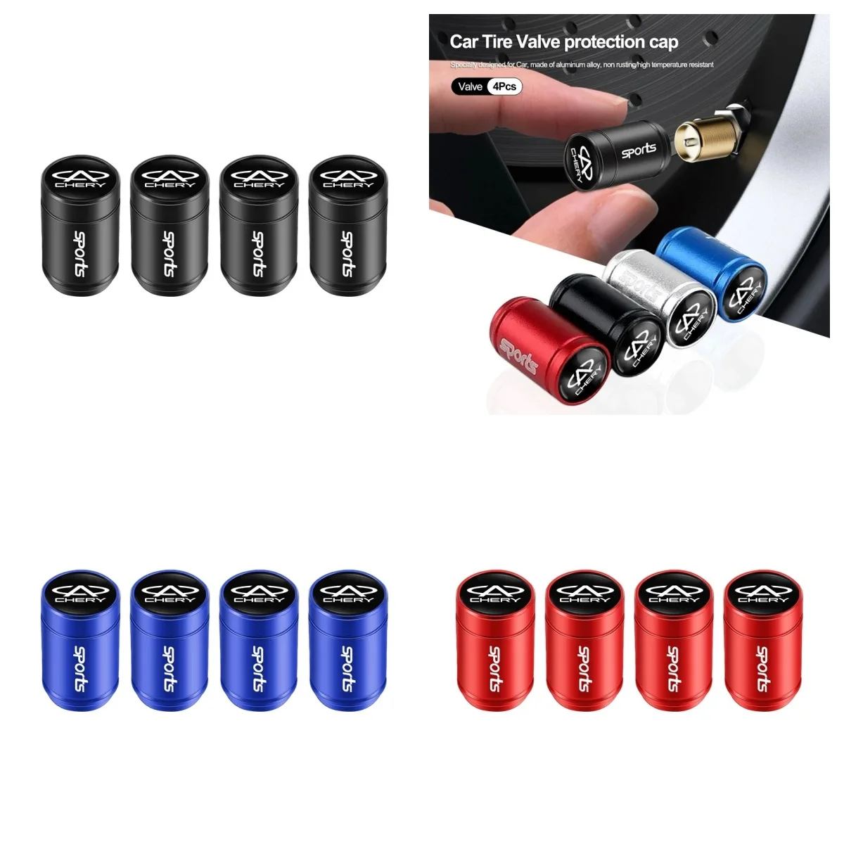 4Pcs Chery Alloy Tire Valve Caps Dust‑Proof Stem Cover Fit Tiggo7 Tiggo8 Pro Tiggo9 Omoda C5 Arrizo5 Arrizo8 Wheel Exterior Acce