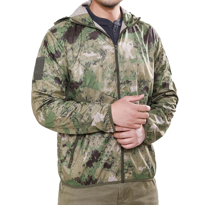 US Hot Sale Men Summer Tactical Jacket Outdoor Light Quick Drying Camping Fishing Jacket Military Camo Hooded Sunscreen Clothing