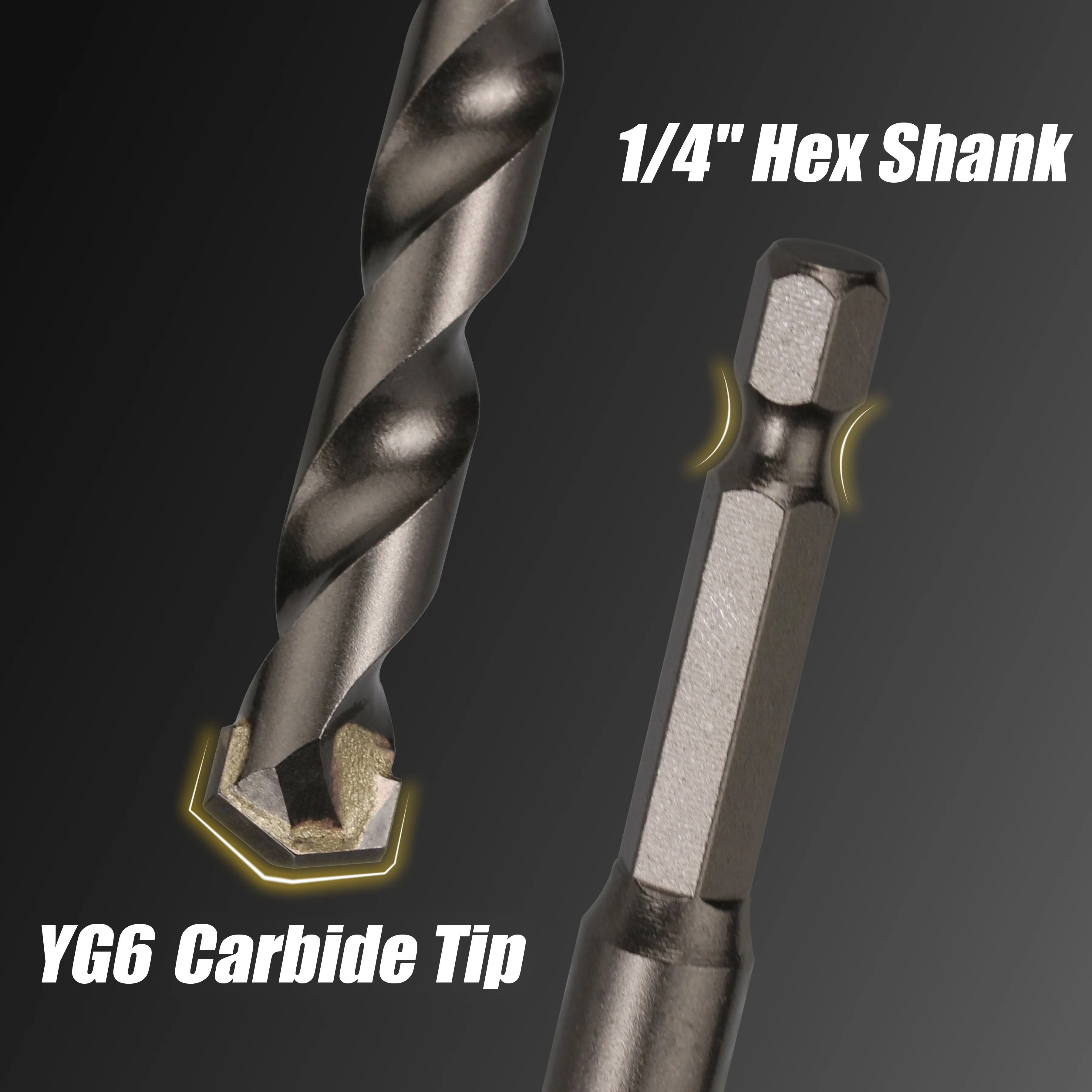 5PCS/SET Impact Masonry Drill Bit 4/5/6/8/10mm Hex Shank YG6 Carbide Tip for Concrete Brick Cement Wall Drilling view 2