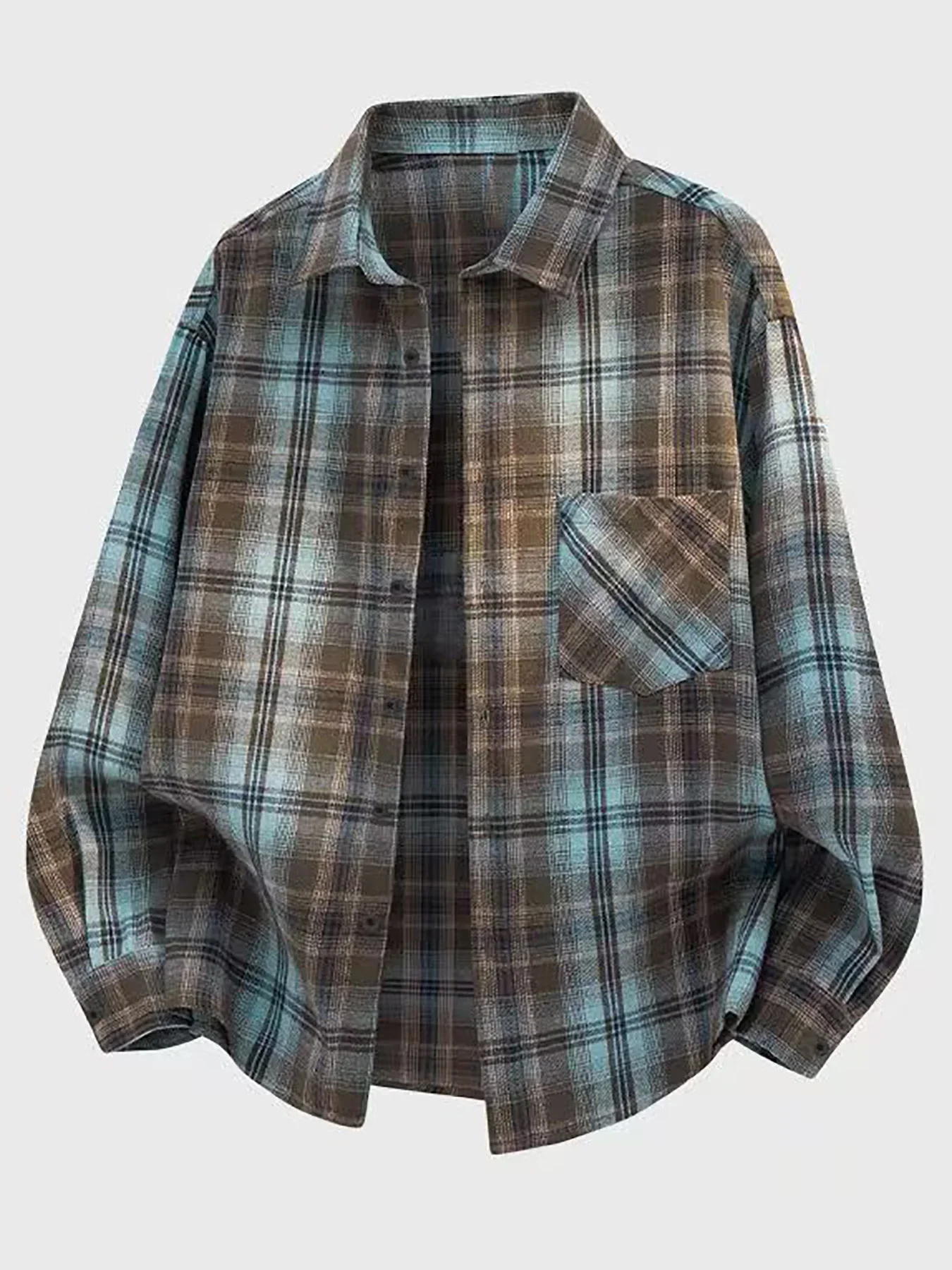 New Loose Fit Men's Long Sleeve Plaid Shirt Workwear Style Casual Shirt Button Placket Regular Length Summer Season Fashion