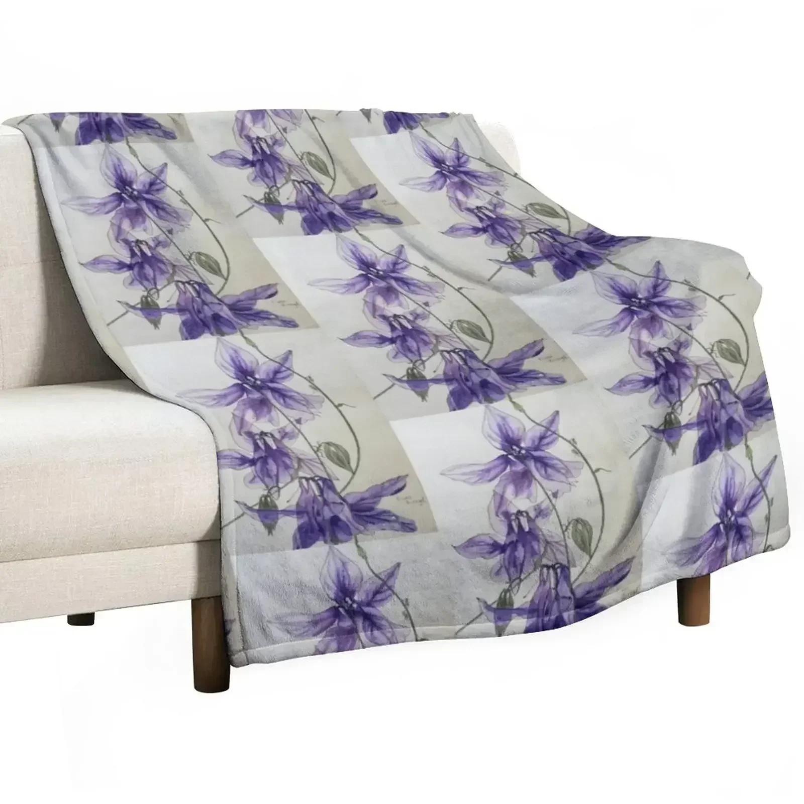 Aquilegia columbine blue watercolour painting Throw Blanket Sofa Throw Decorative Beds Baby Blankets