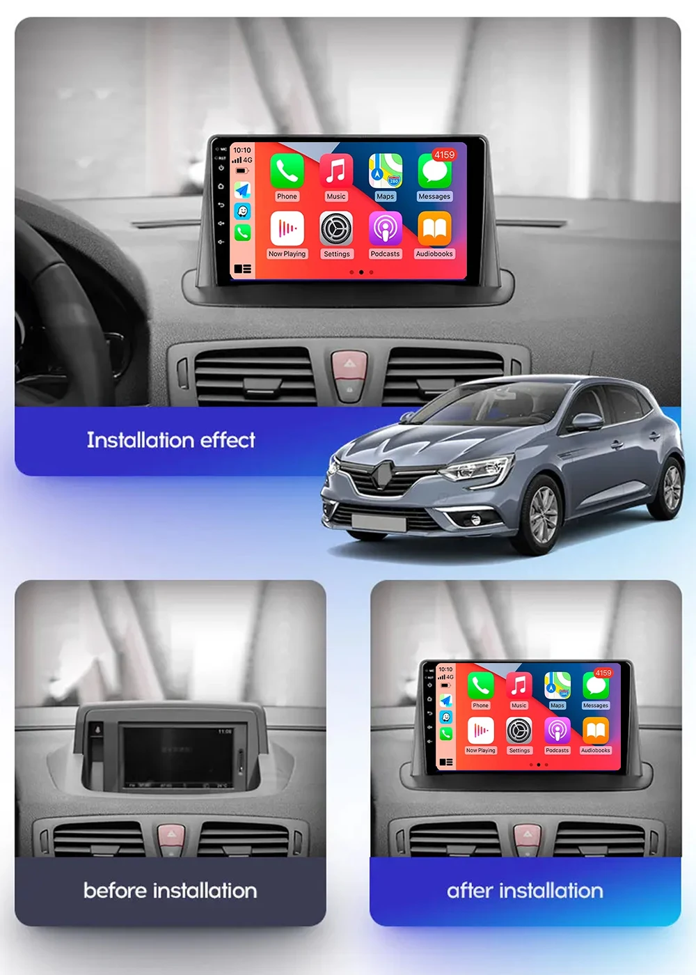 Android 14 For Renault Megane 3 Fluence Samsung SM3 2008 - 2014 Carplay Car Radio Navigation GPS Multimedia Player wifi+4G BT