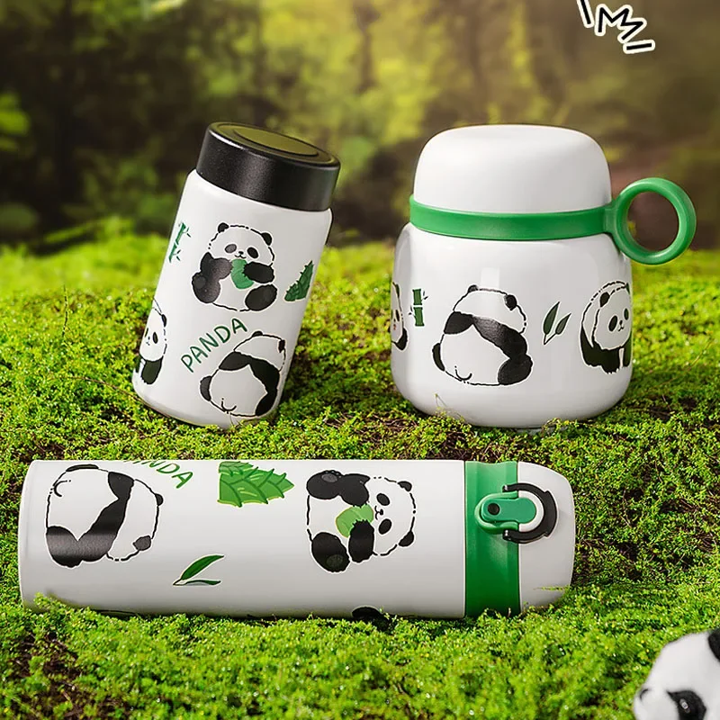 Portable Stainless Steel Vacuum Flask Children Cute Panda Thermos Mug Cartoon Student Water Bottle Coffee Mug Tumbler Thermocup