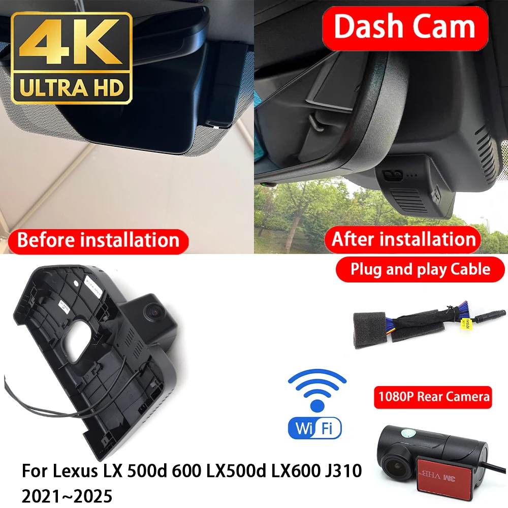 for Lexus LX 500d 600 LX500d LX600 J310 2021~2025 4K 2160P Dash Cam Front Rear Car Camera DVR Wifi Plug & Play Video Recorder