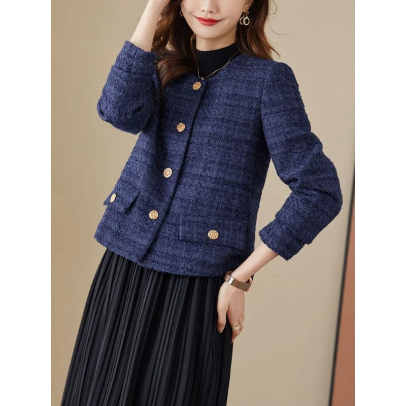 New Autumn and Winter Women's Clothing Fashionable Commuting Temperament Age-reducing High-end Sense Woolen Long-sleeved Jacket