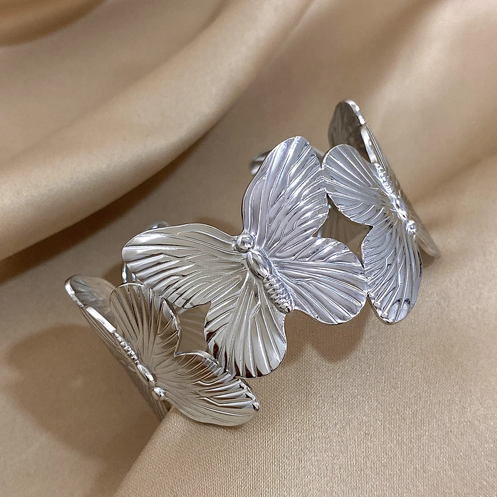 Exaggerated Butterfly Splicing Stainless Steel Bangle Bracelet For Women New Design Open Cuff Waterproof Bracelet Jewelry Gift