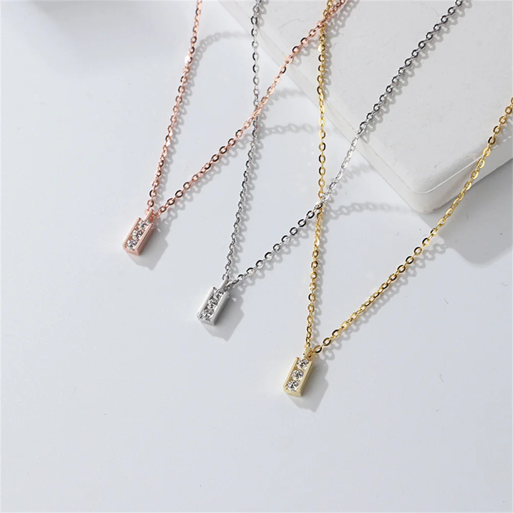 

Korean S925 Necklace - Square Bar Zircon, Tiny Line Pendant, Women's Dainty Collar