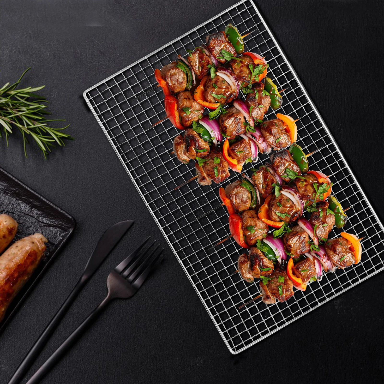 

Stainless Steel BBQ Mesh Grill Rack Baking Pan Oven Barbecue Net Air Fryer Grilling Dish Durable EcoFriendly Practical