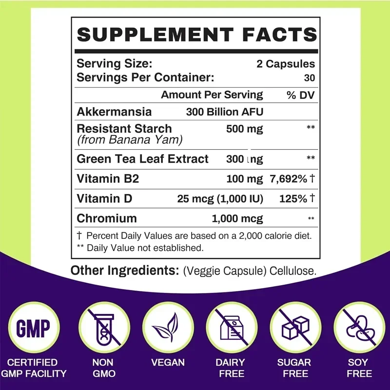 Akkermansia Probiotics Bacillus subtilis Containing Vitamin B2, D3, and Chromium - Weight and Gut Management