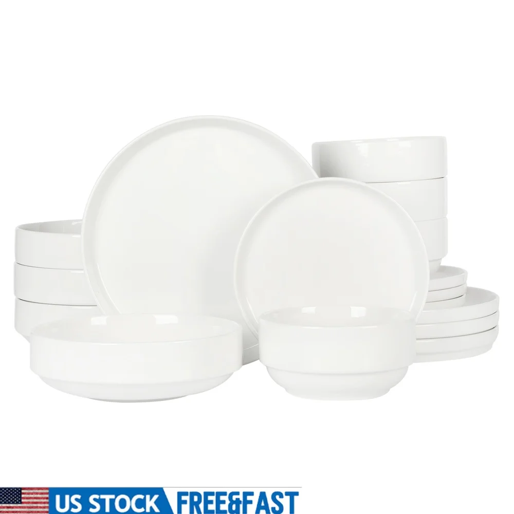 

16-Piece White Ceramic Dinnerware Set Chip Resistant Stackable Dishwasher Microwave Safe Elegant Tableware Gift Weddings