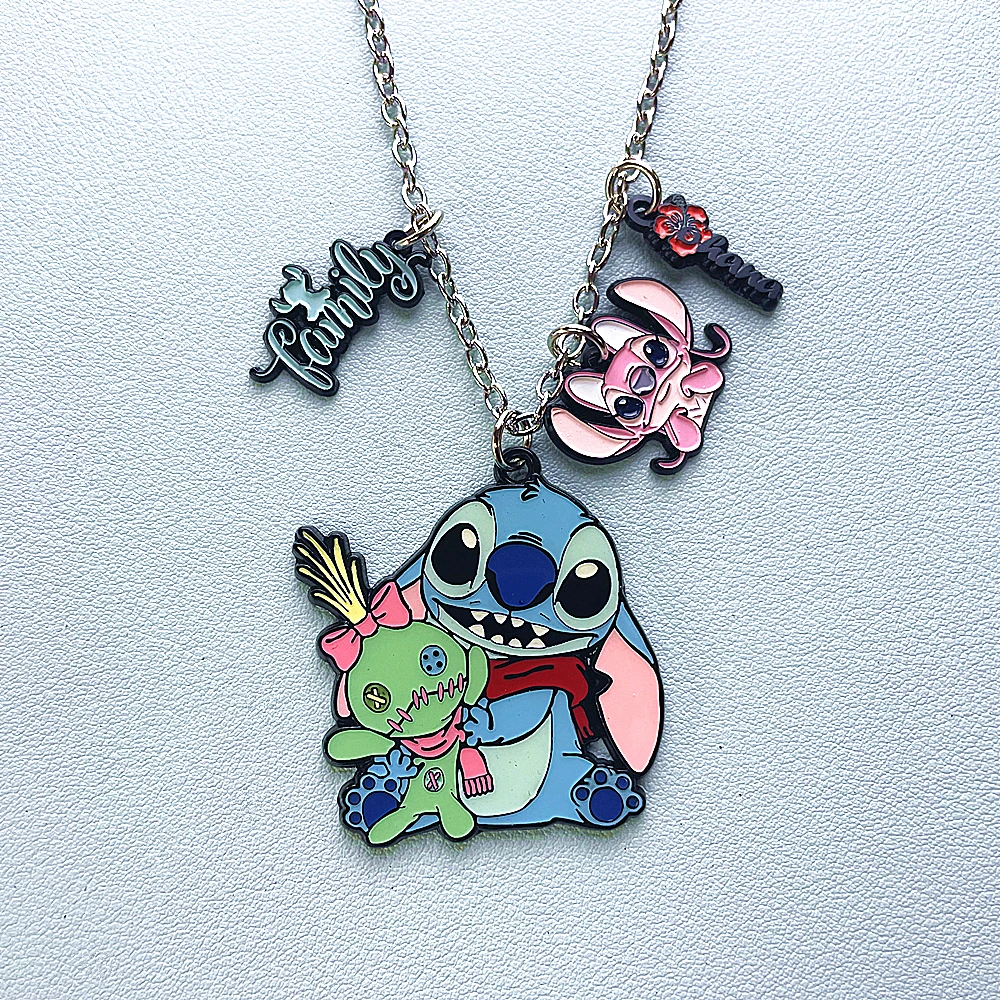 JYYH Disney Lilo And Stitch Pendant Necklace Ohana Means Family Stitch Neck Chain Handmade Creative Jewelry Gifts For Children