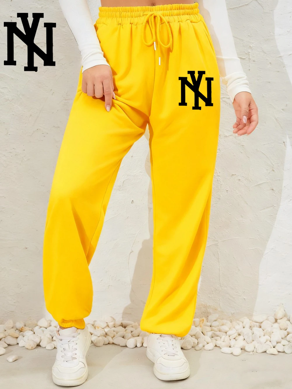 نيويورك رسالة بسيطة نيويورك مطبوعة Sweatpants المرأة الشتاء بنطال رياضي الصوف فضفاض كل مباراة بنطلون عادية المرأة الشارع الشهير