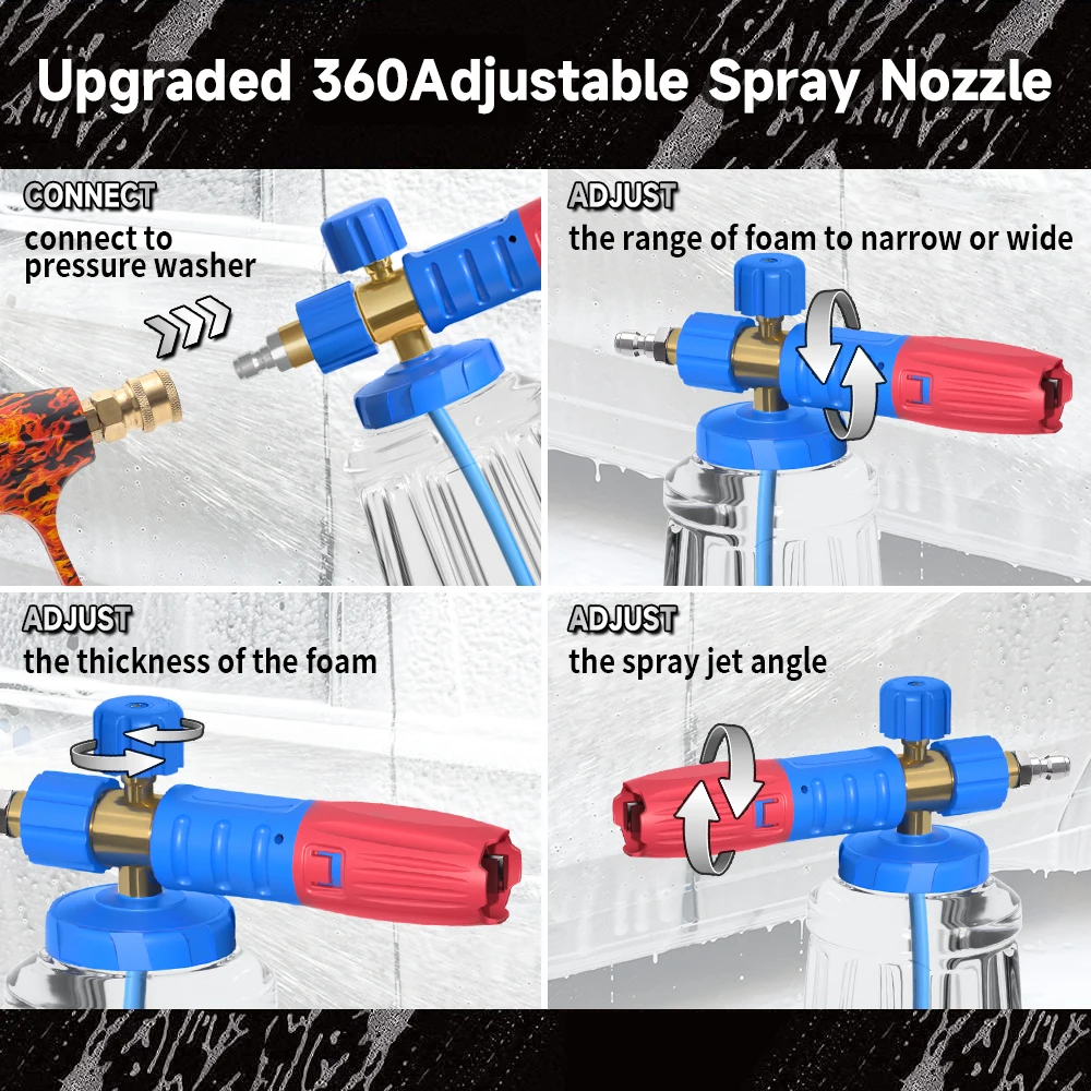 Imagem -03 - Neve Espuma Lance Lavadora de Pressão Canhão de Espuma Jet Wash Liberação Rápida Bocal Ajustável Male Fitting Foam Dispenser