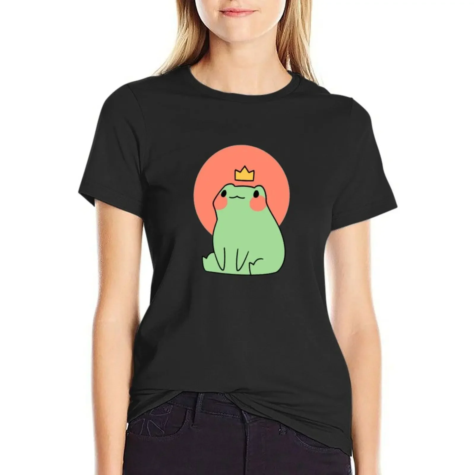 

cute frog in crown T-Shirt graphics animal print shirt for girls funnys graphic t-shirts for Women