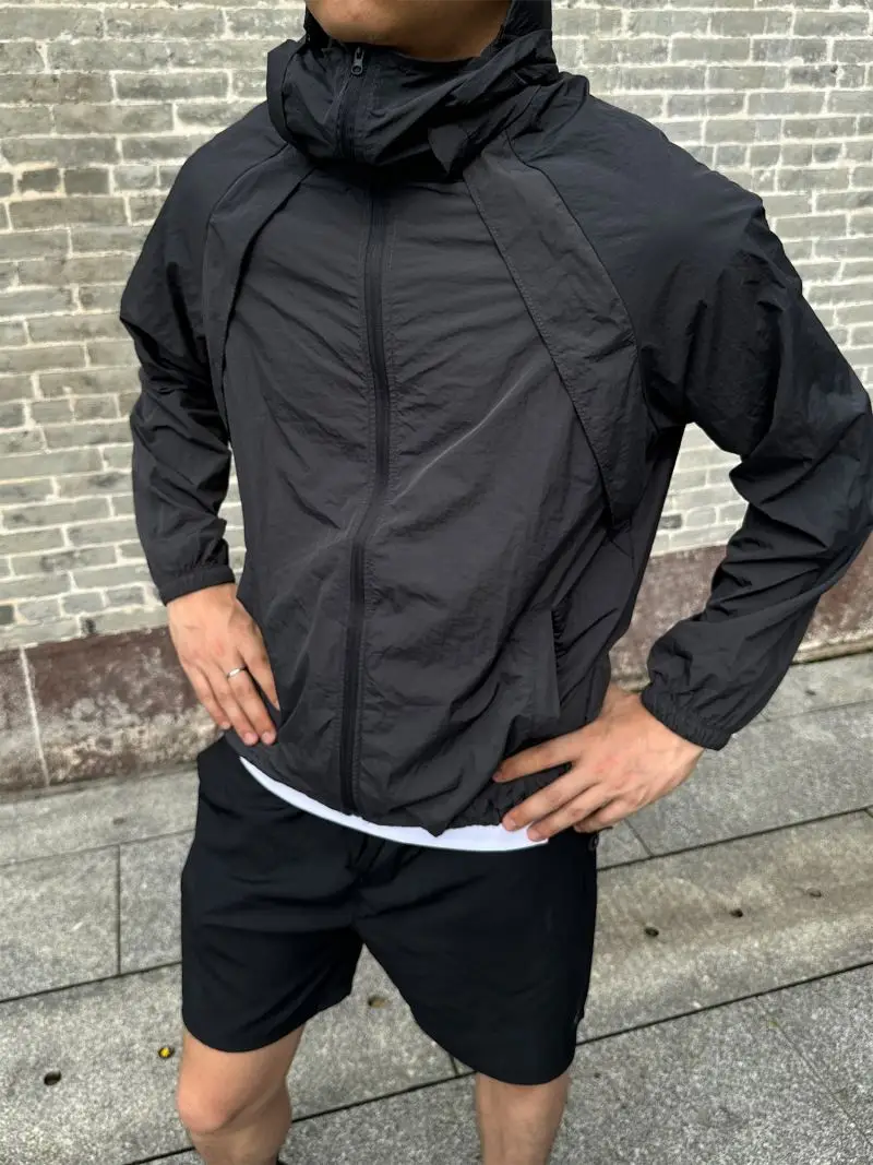 Herren Sommer-Kühljacke mit Sonnenschutz UPF50+, Schnelltrocknend, Atmungsaktiv, mit Kapuze, Windbreaker für Outdoor-Aktivitäten, Wandern, Camping, Radfahren – Detail 5