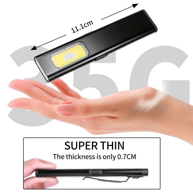 New Portable Aluminum alloy COB LED Flashlight with Magnetic Tail, USB Charging and Clip for Outdoor Work Light Hiking and campi image 2