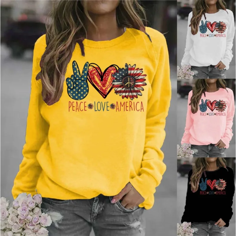 

Women's Peace Sunflower Print Crew-neck Hoodie Sweatshirt Aesthetic Streetwear Women Sweatshirts Harajuku