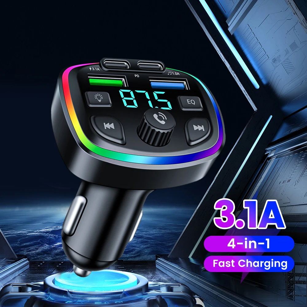 66W Fast Car Charger Bluetooth 5.4 FM Transmitter Wireless Radio Handsfree Calling Dual Mics & Deep Bass Car Charger Dual PD