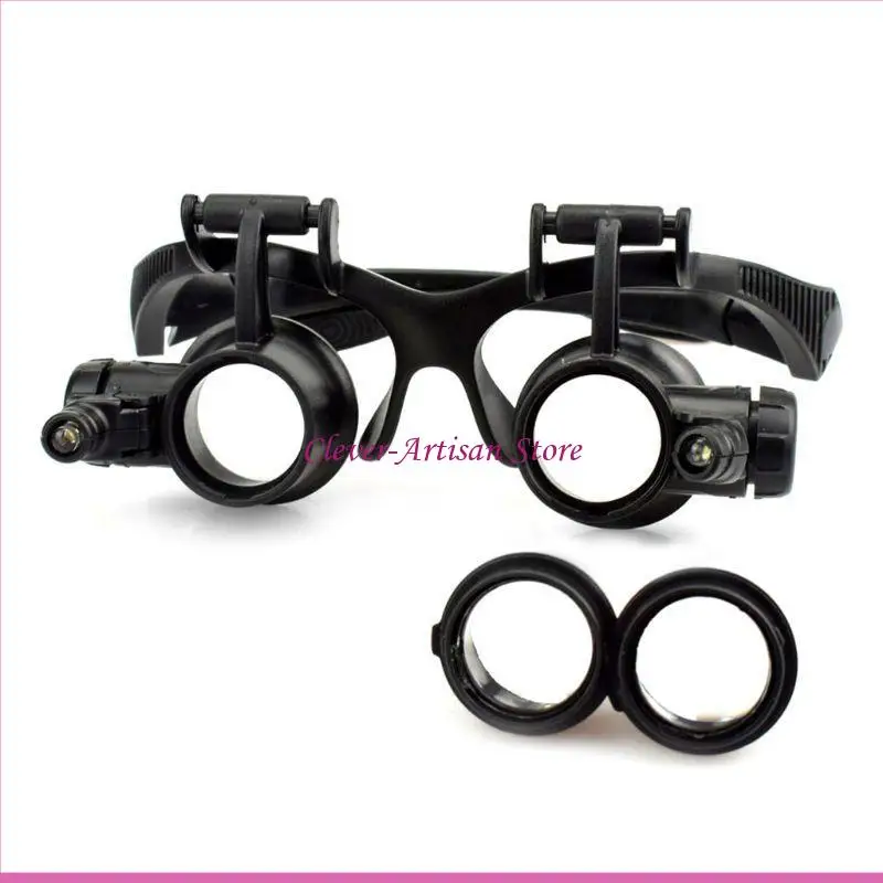 

E06B Bracket/Headband Glass Jewelry Clock Repair Loupe with 2 LED Lights 6 Interchangeable Lens Headwear Magnifier