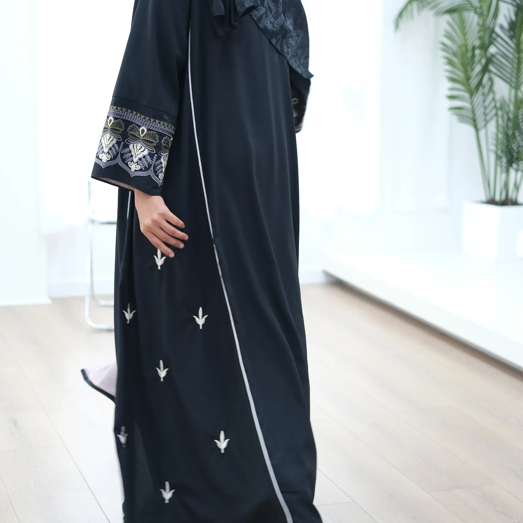 UNI Black Open Kimono Abaya Eid Dubai Luxury Embroidery Islam Muslim Kaftan Dress Kebaya Palestine Abayas Women Jalabiya Vestido