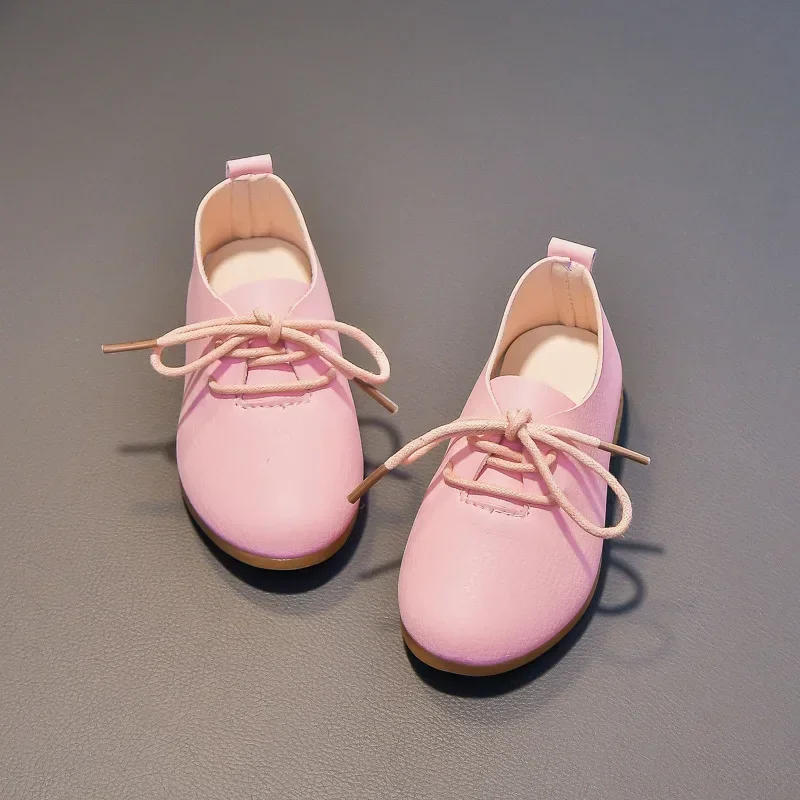 Kids Chic Shoes Solid Color Matte PU British Style Children Leather Shoes Non-slip 2025 New Fashion Boys Girls Flat Shoes Soft