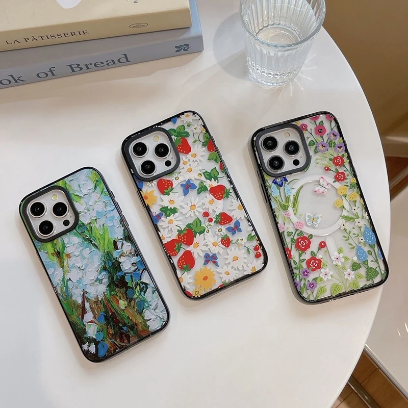 

Colorful Plants 2.0 Acrylic Black Border Magnetic Phone Case Cover for IPhone 12 13 14 15 16 Pro Max Case