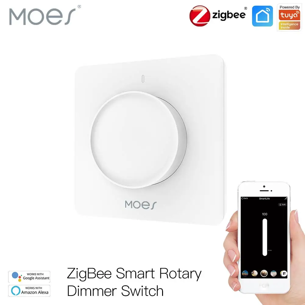 New ZigBee Smart Rotary Light Dimmer Switch Smart Life/Tuya APP Remote Control Works with Alexa Google Voice Assistants EU