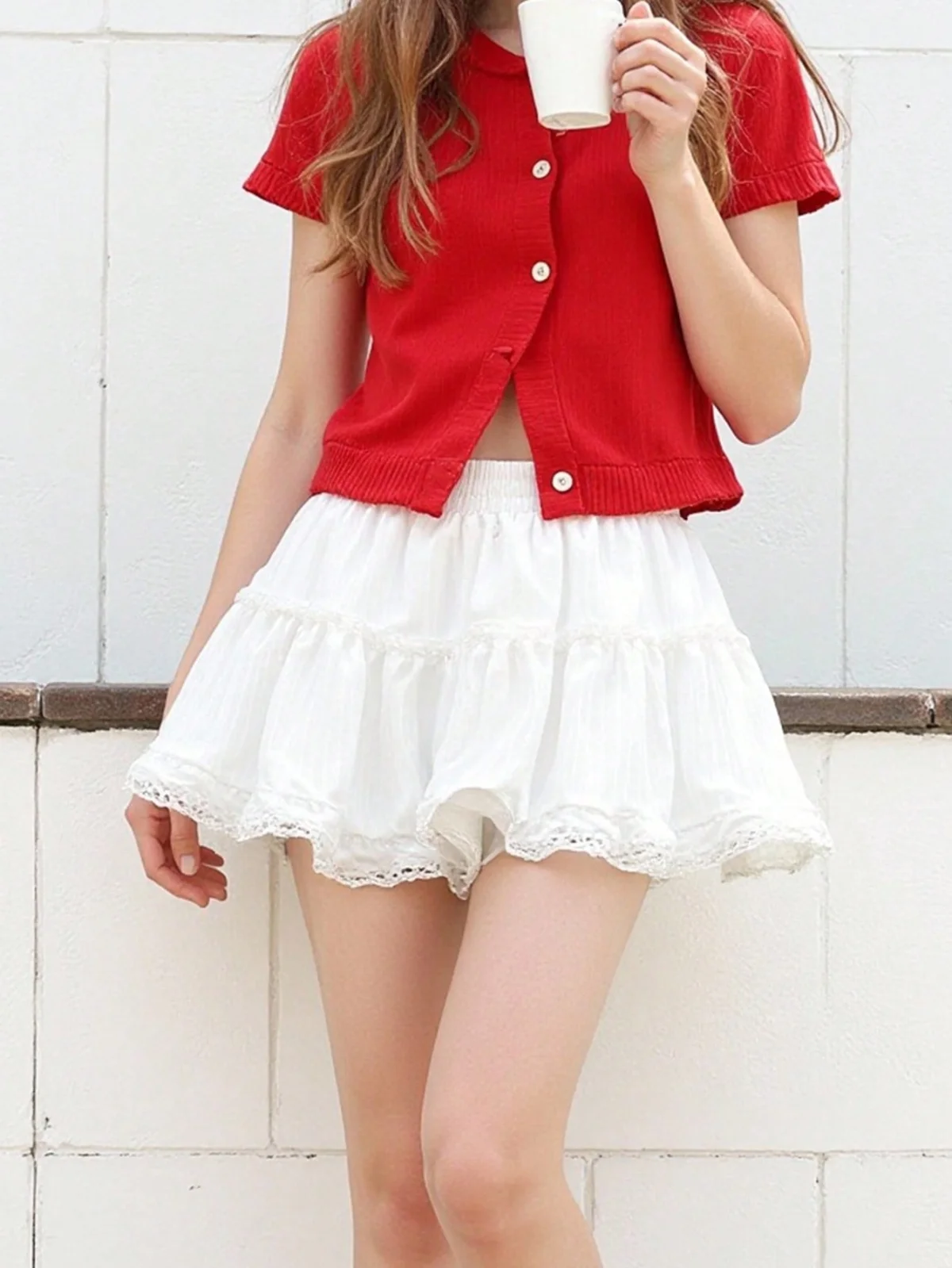

BB6444 ZA25 Summer New Women's Ballet Style Short Skirt Women's Elastic Waist Double Layer Lace A-line Skirt Cake Half Skirt