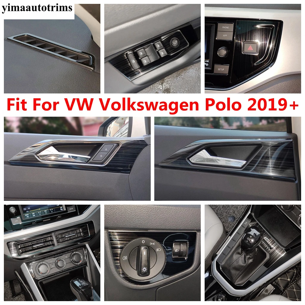 For VW Volkswagen Polo 2019 - 2023 Window Lift Button Air AC Outlet Vent Handle Bowl Cover Trim Stainless Steel Accessories