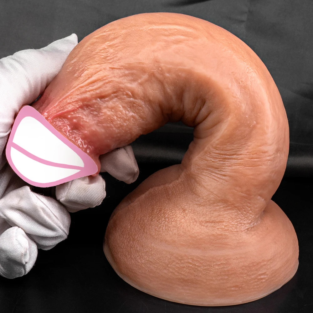 Super Soft Realistic Silicone Big Dark Dildo with Strong Suction Cup Hand-Free Play Vagina G-spot Anal Adult Sex Toy for Women