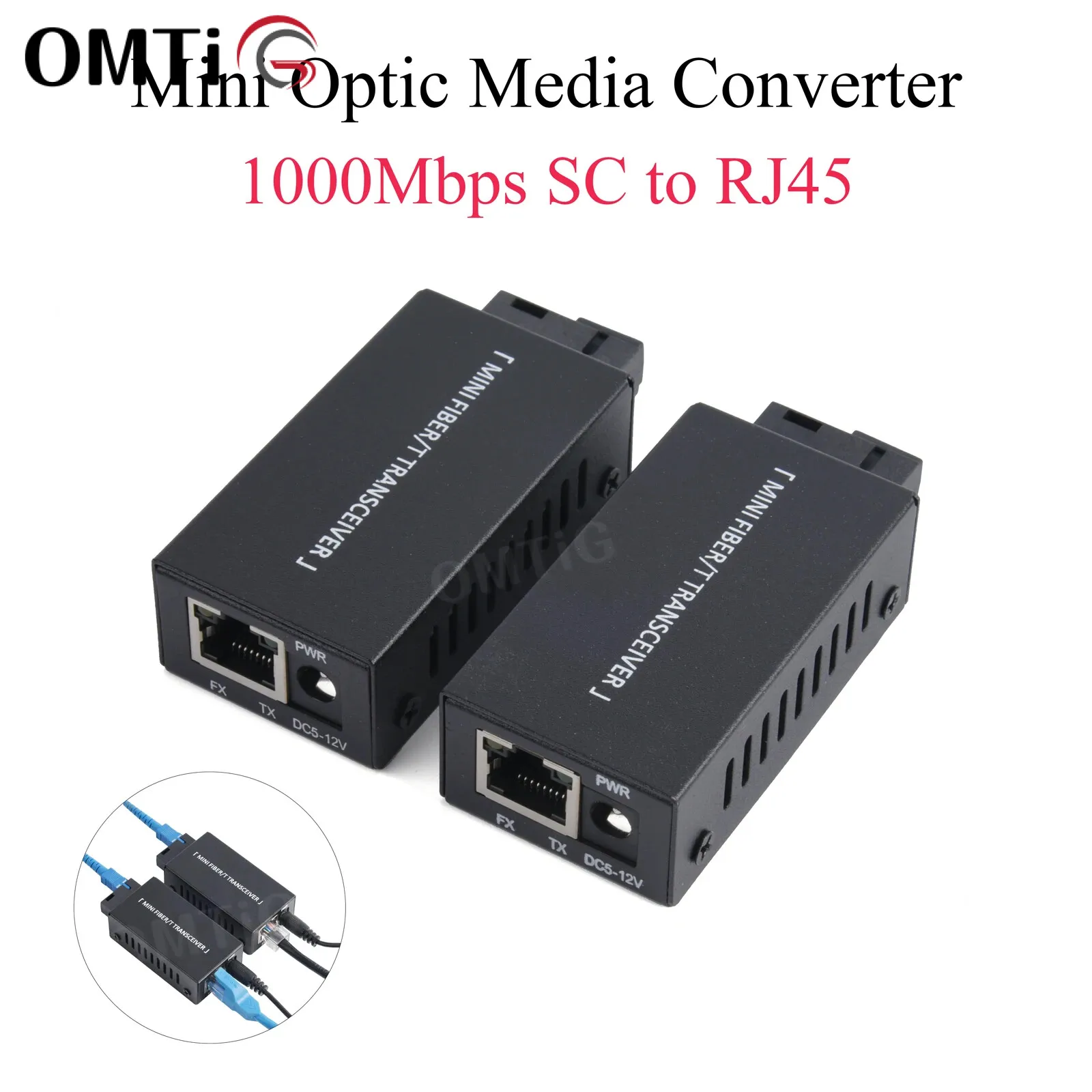 

1 Pair Mini Gigabit Media Converter 100/1000Mbps Fiber Transceiver SC To RJ45 Ethernet Switch 20Km With Power Adapter