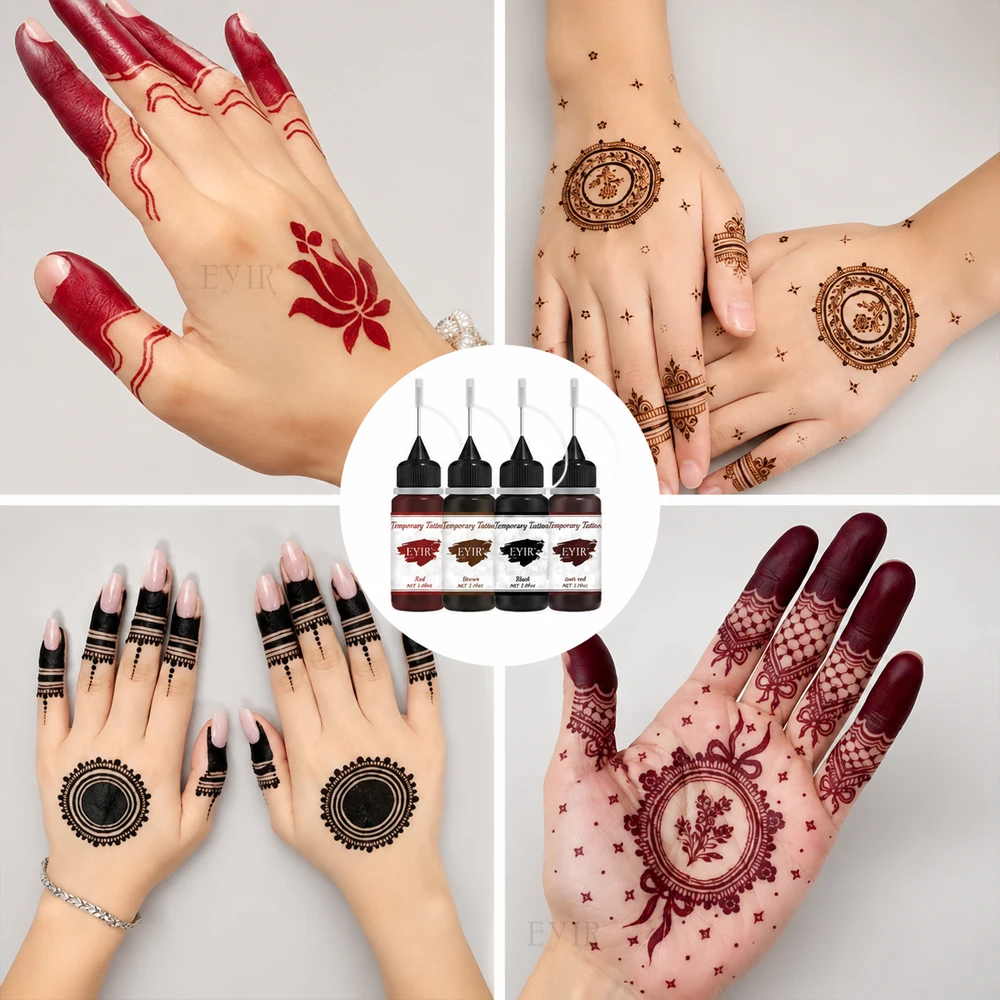 EYIR 9 Colors Henna Tattoo Paste Set Temporary Tattoo Ink With 3 Sheets Stencils Body Art Painting DIY Festival Party view 5
